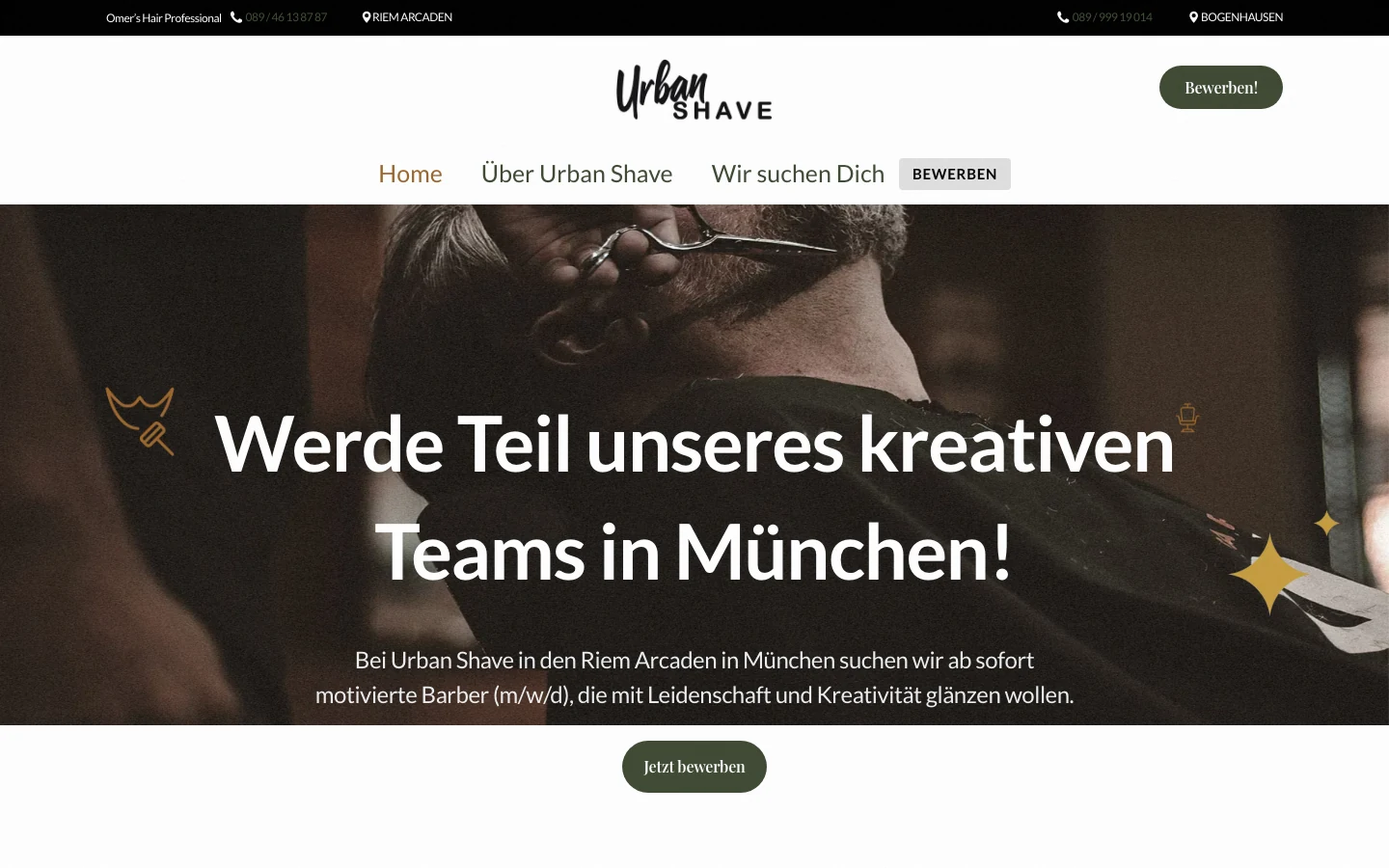 Desktop-Ansicht Jobs bei Urban Shave